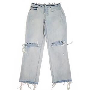 Pistola Distressed High Rise Straight Jean Raw Hem Light Wash Size 29